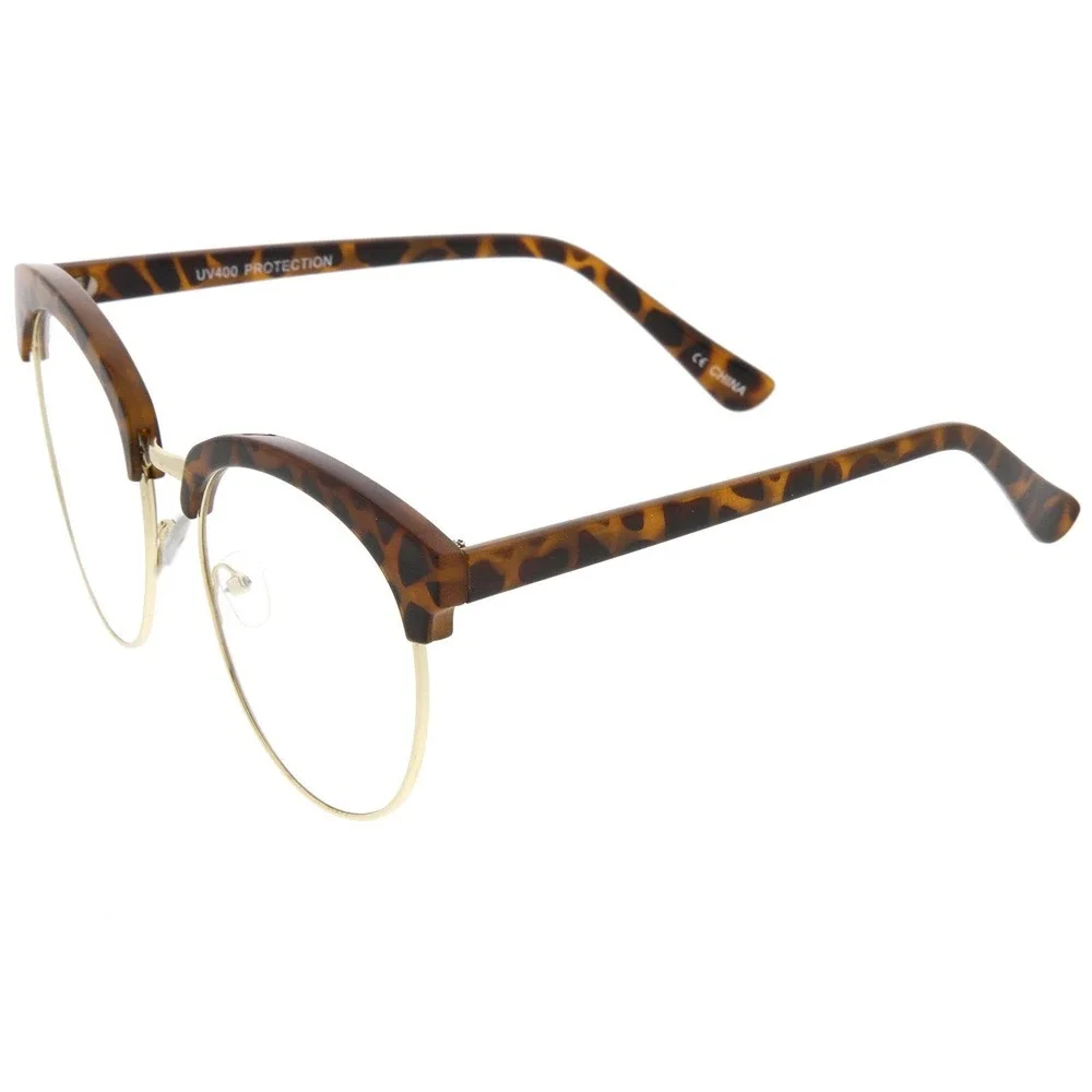 Leopard Print Half Frame Glasses Clear Lens UV400 Protection Classic Retro Gafas